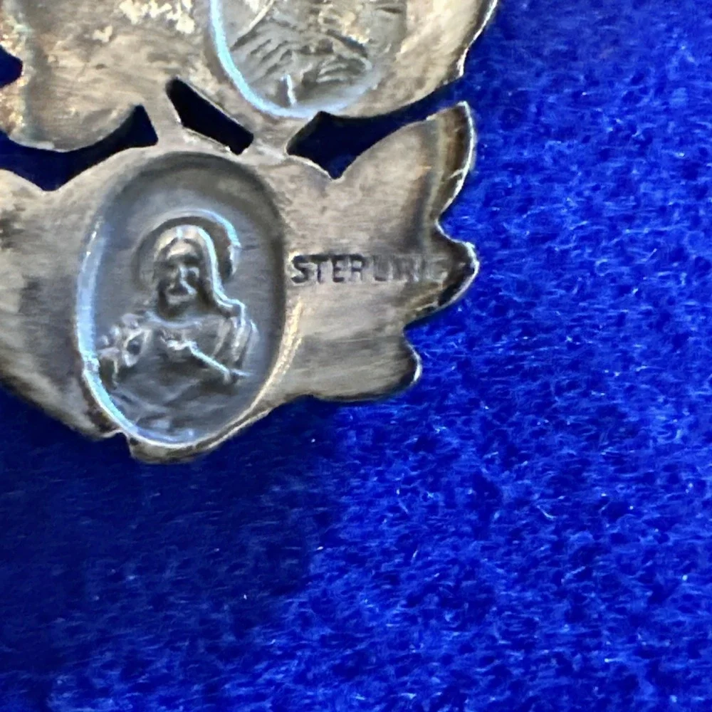 RARE 925 Sterling Antique Rose St. Mary & St. Christopher Oxidized Slide Pendant